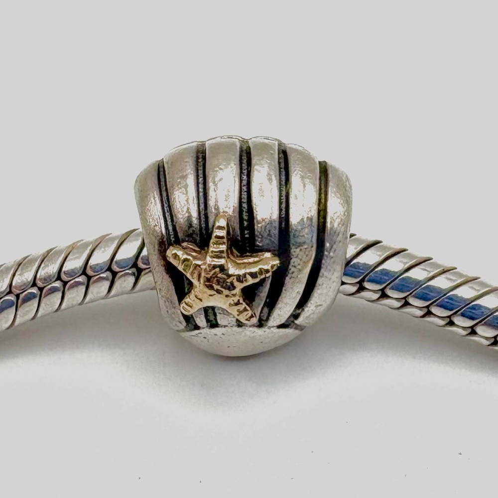 Pandora Sterling Silver Sea Shell Charm with 14k Gold Starfish Accent